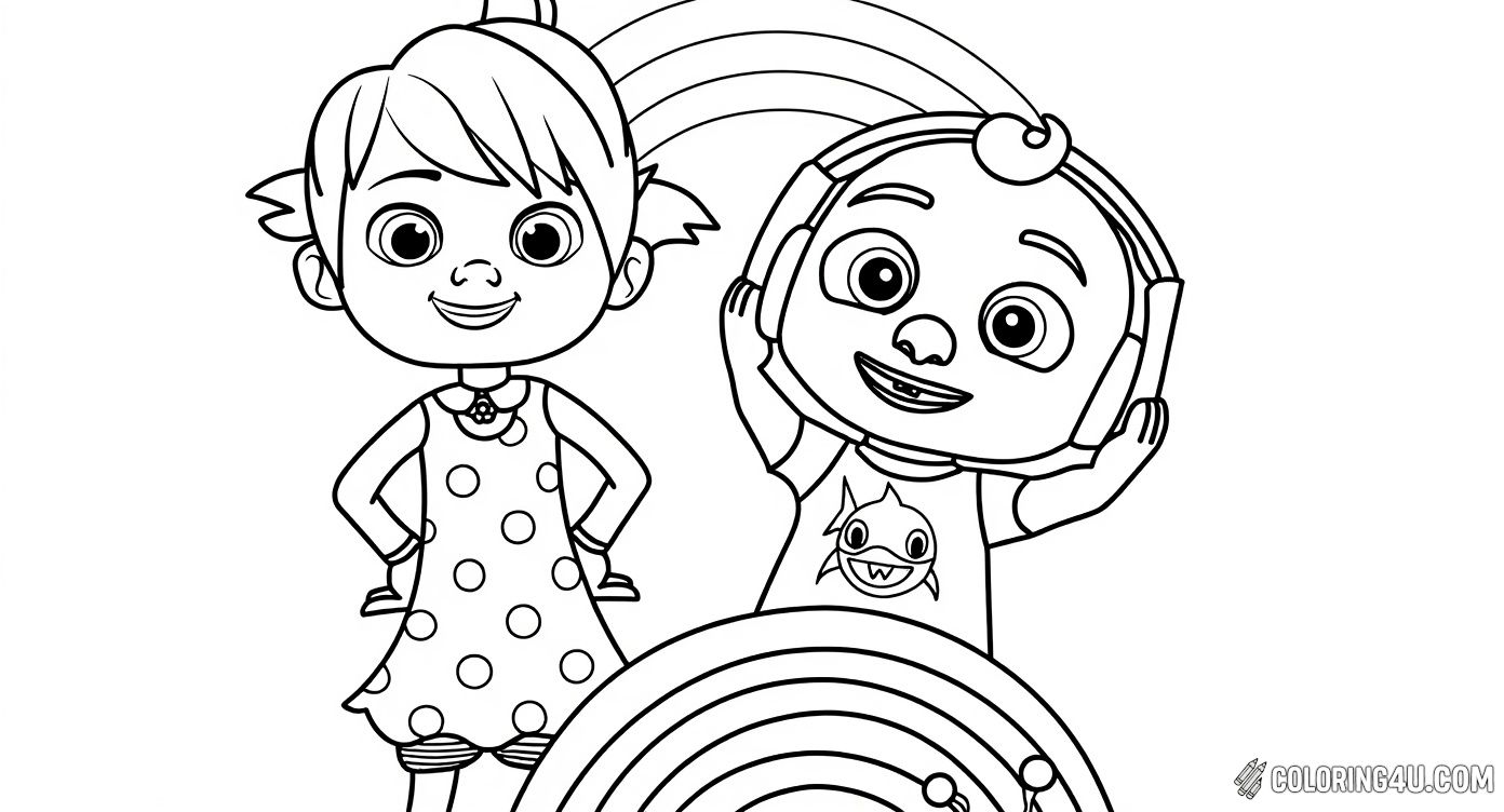 Cocomelon Characters With Rainbow And Cloud