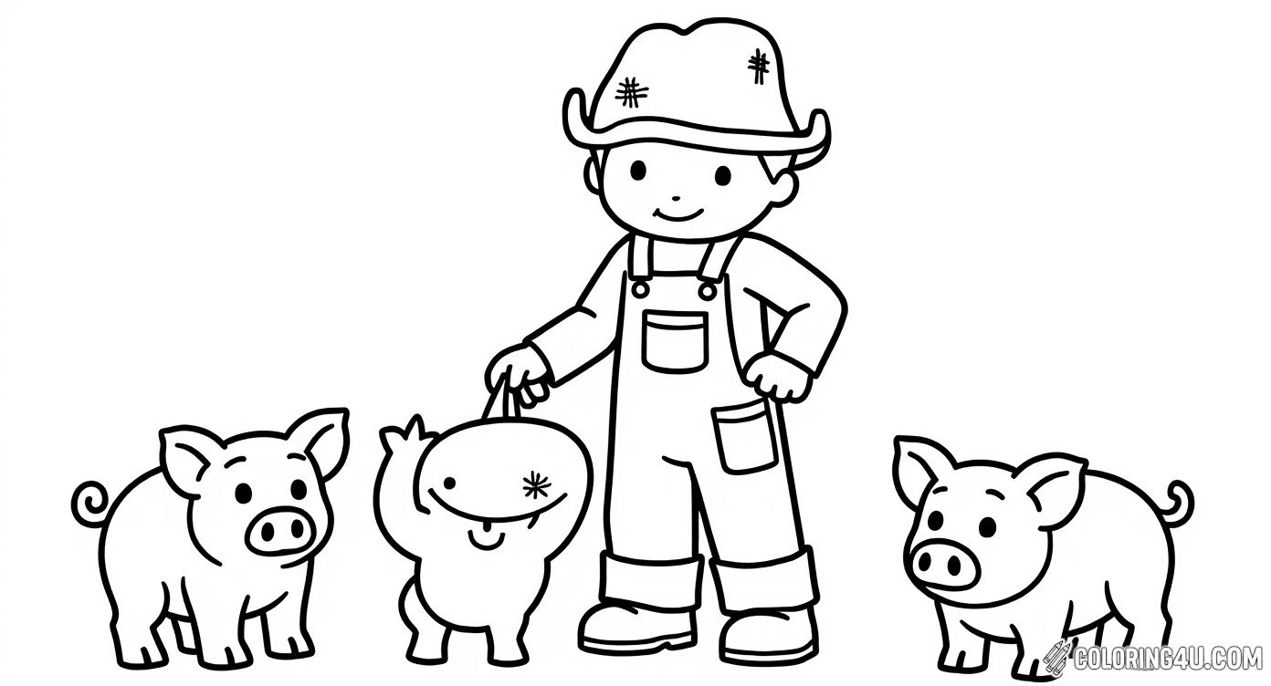 Community Helper Farmer Raises Pigs Coloring Page