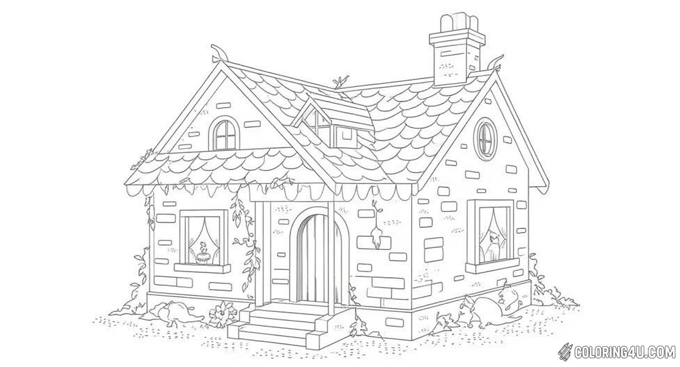 Ivy Covered Cottage With Animals And Flowers