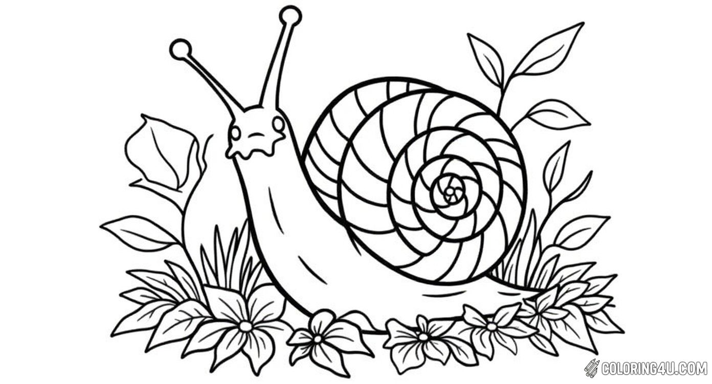 Snail On Toadstool With Flowers And Leaves