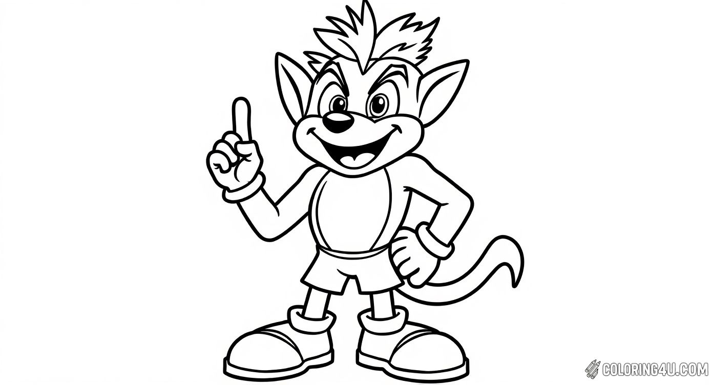 Get ready to color Crash Bandicoot as he stands confidently in front of his game’s logo! This exciting coloring page invites kids to add their favorite colors to Crash and the surrounding jungle environment, making this classic video game hero pop with personality.