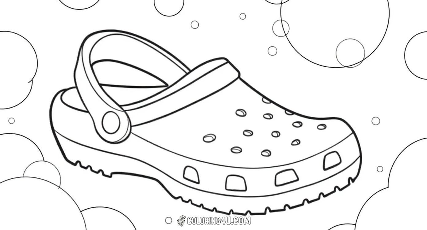 This engaging coloring page showcases a detailed Crocs shoe surrounded by floating bubbles. Kids will love adding bright colors to the shoe and the bubbly background, creating a lively and cheerful artwork perfect for all Crocs fans!