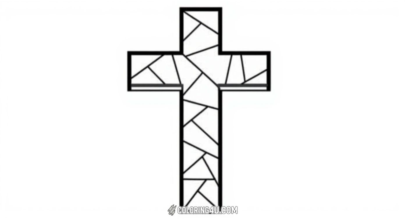 Unleash your creativity with this unique cross design featuring an intriguing geometric pattern inside. This page is great for kids who love to experiment with different colors and shades to make each geometric shape stand out beautifully.