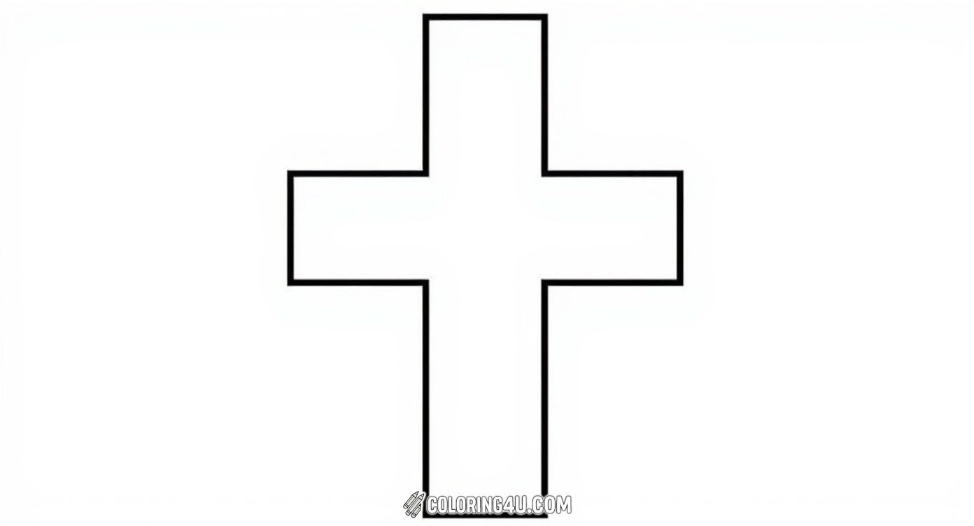 This coloring page features a simple and bold outline of a classic cross shape, perfect for young kids to practice coloring within the lines and choose their favorite bright colors to bring this meaningful symbol to life.