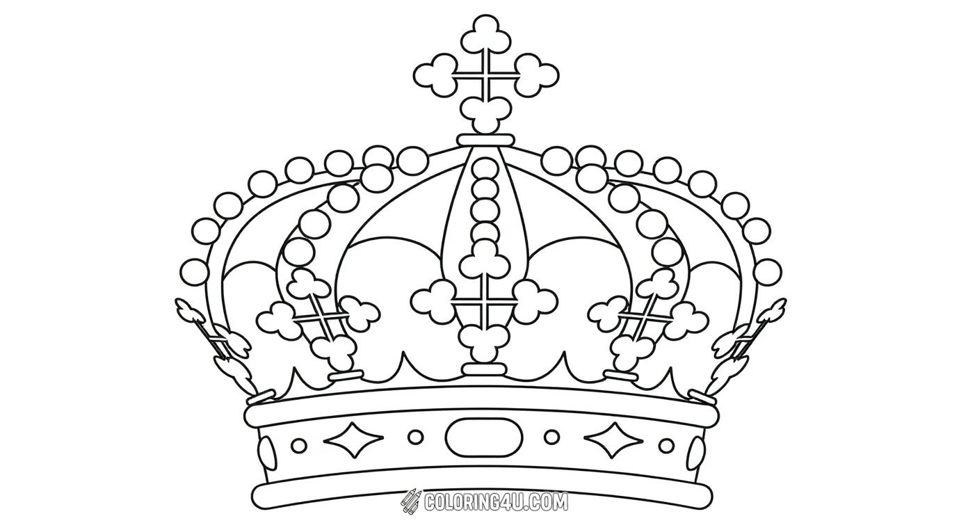 This classic crown coloring page showcases a elegant and simple crown adorned with crosses and jewels. Perfect for young artists, it invites kids to experiment with colors to create a stunning royal symbol.