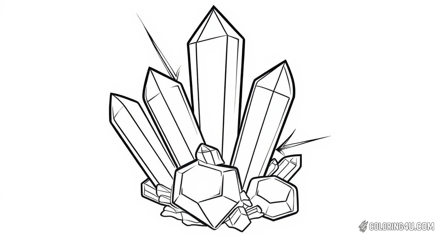 Explore the fascinating world of crystals with this striking coloring page! It showcases a bold and shiny cluster of variously sized crystals with sparkling highlights, inviting kids to use bright and shimmering colors to make the crystal formation sparkle and glow.