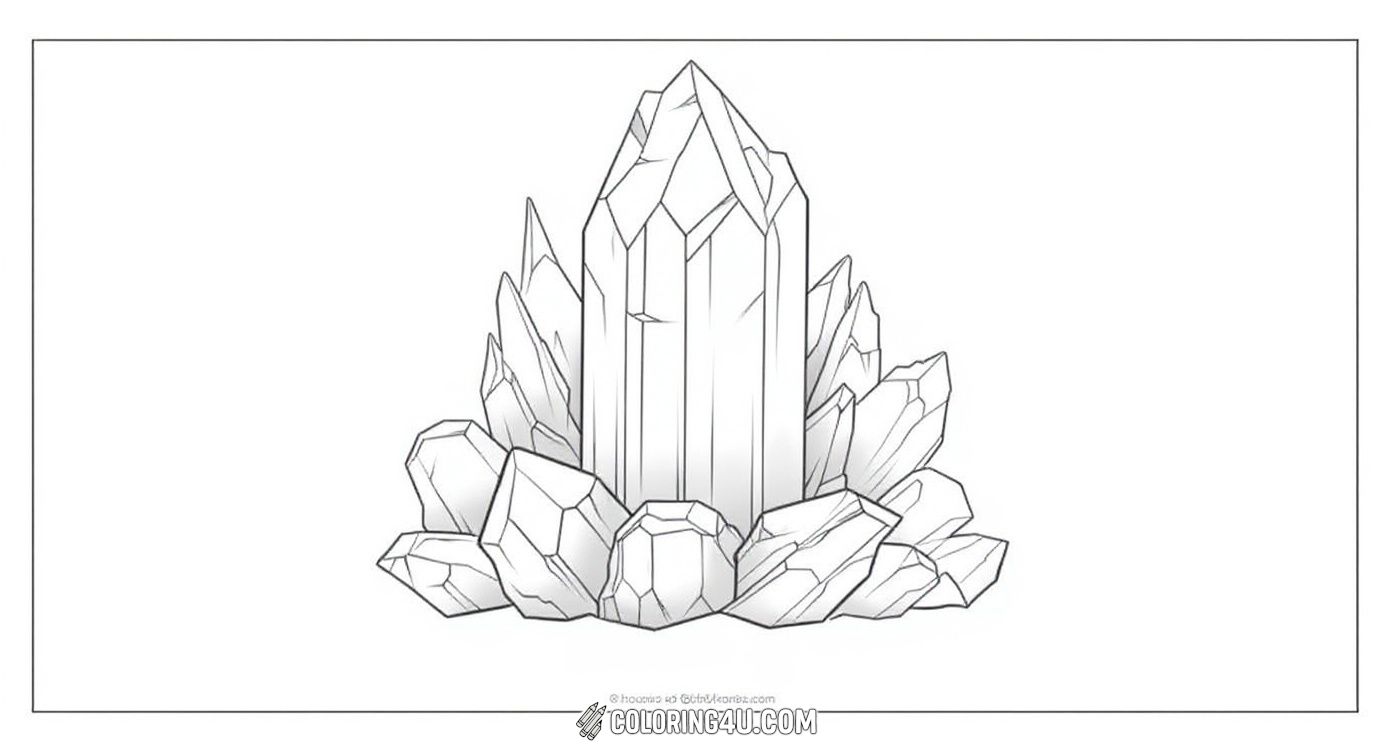 Discover the beauty of nature with this detailed coloring page of a large crystal cluster. Kids are invited to bring the crystals to life by coloring the sharp, geometric shapes and facets, exploring a world of sparkling wonders right on the page!