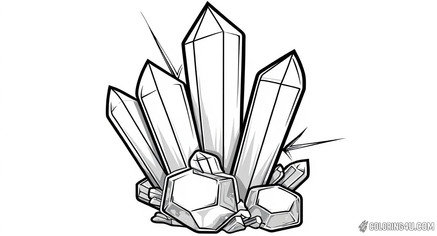 Realistic Crystal Cluster Coloring Page