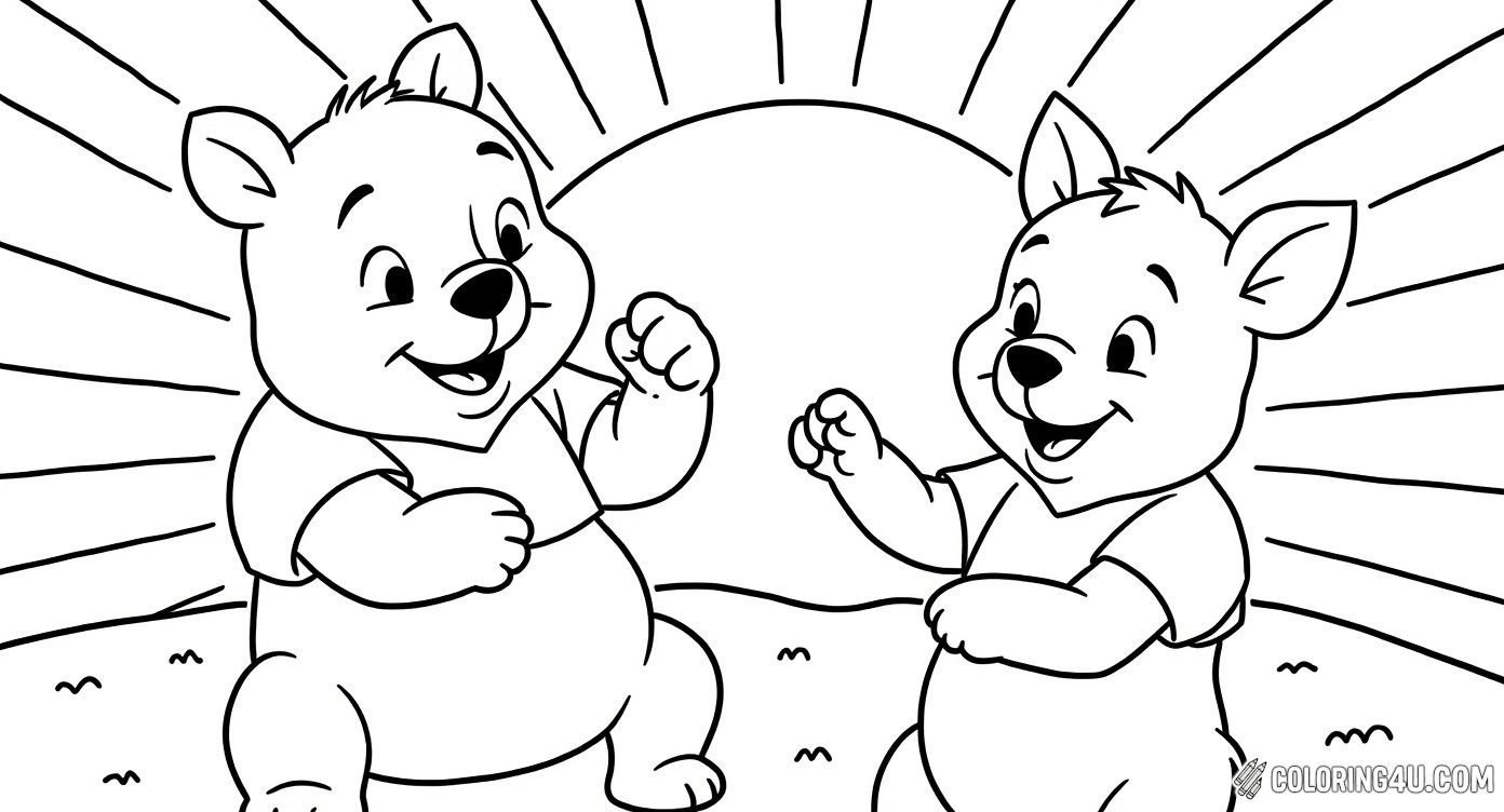 Pooh And Piglet Playing Sunrise Disney