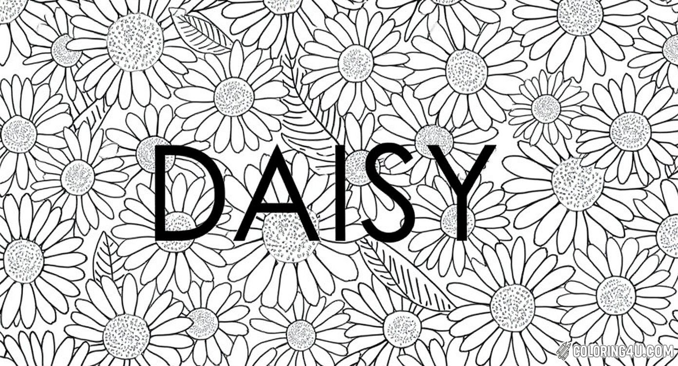 Dive into a fun and intricate coloring challenge with this lovely pattern of abundant daisy flowers and leaves, framed perfectly with the word 'DAISY' boldly displayed in the center. Kids can explore creativity and create a vibrant floral masterpiece.