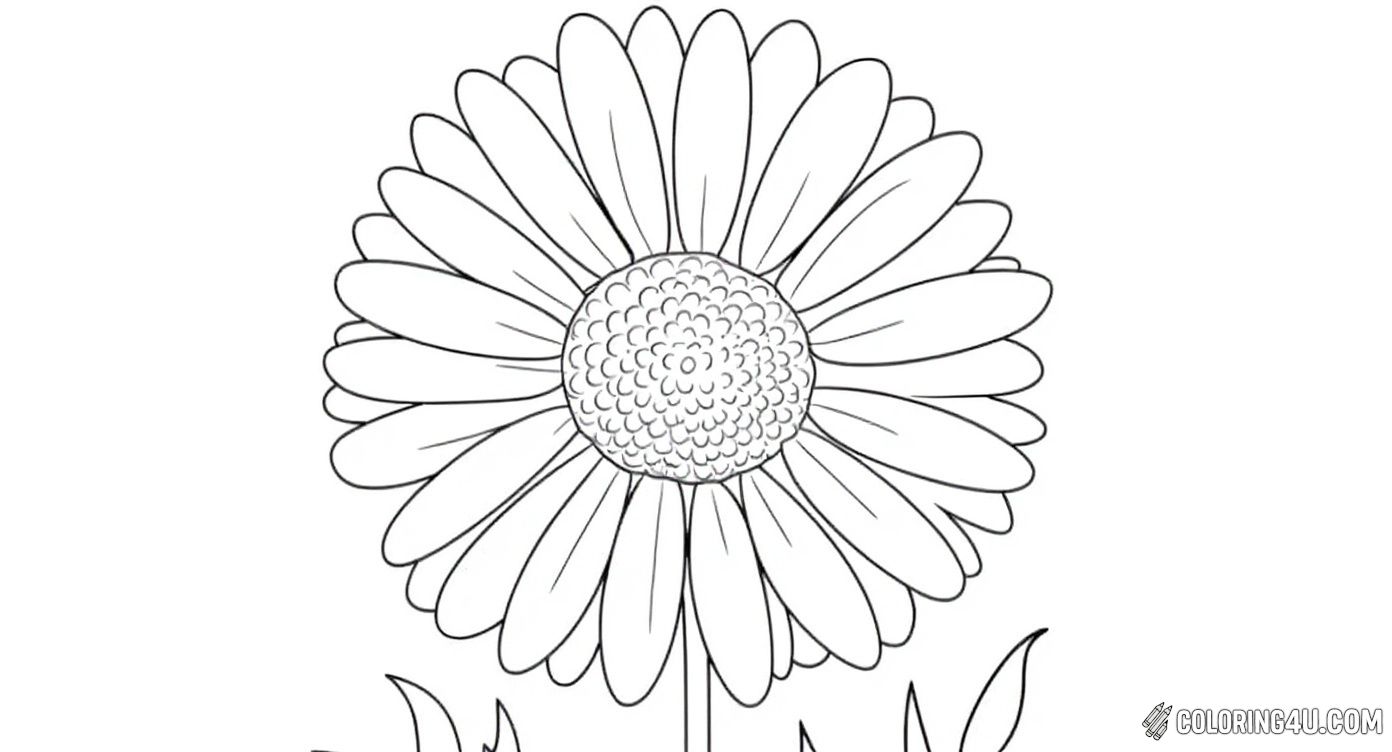Explore the beauty of nature with this detailed daisy coloring page, showcasing a large daisy flower with intricately designed leaves, inviting kids to add their own vibrant touch.
