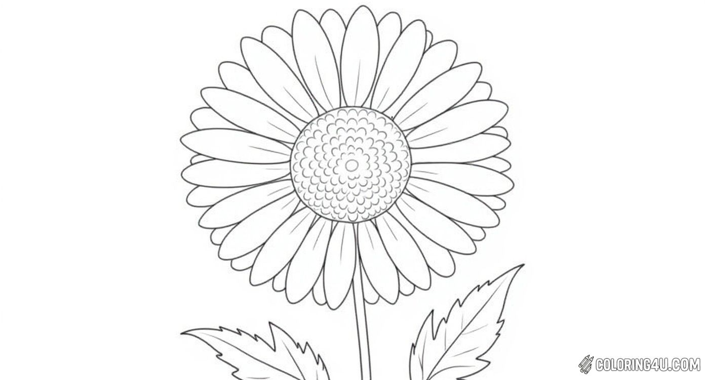 Detailed Daisy Flower With Leaves