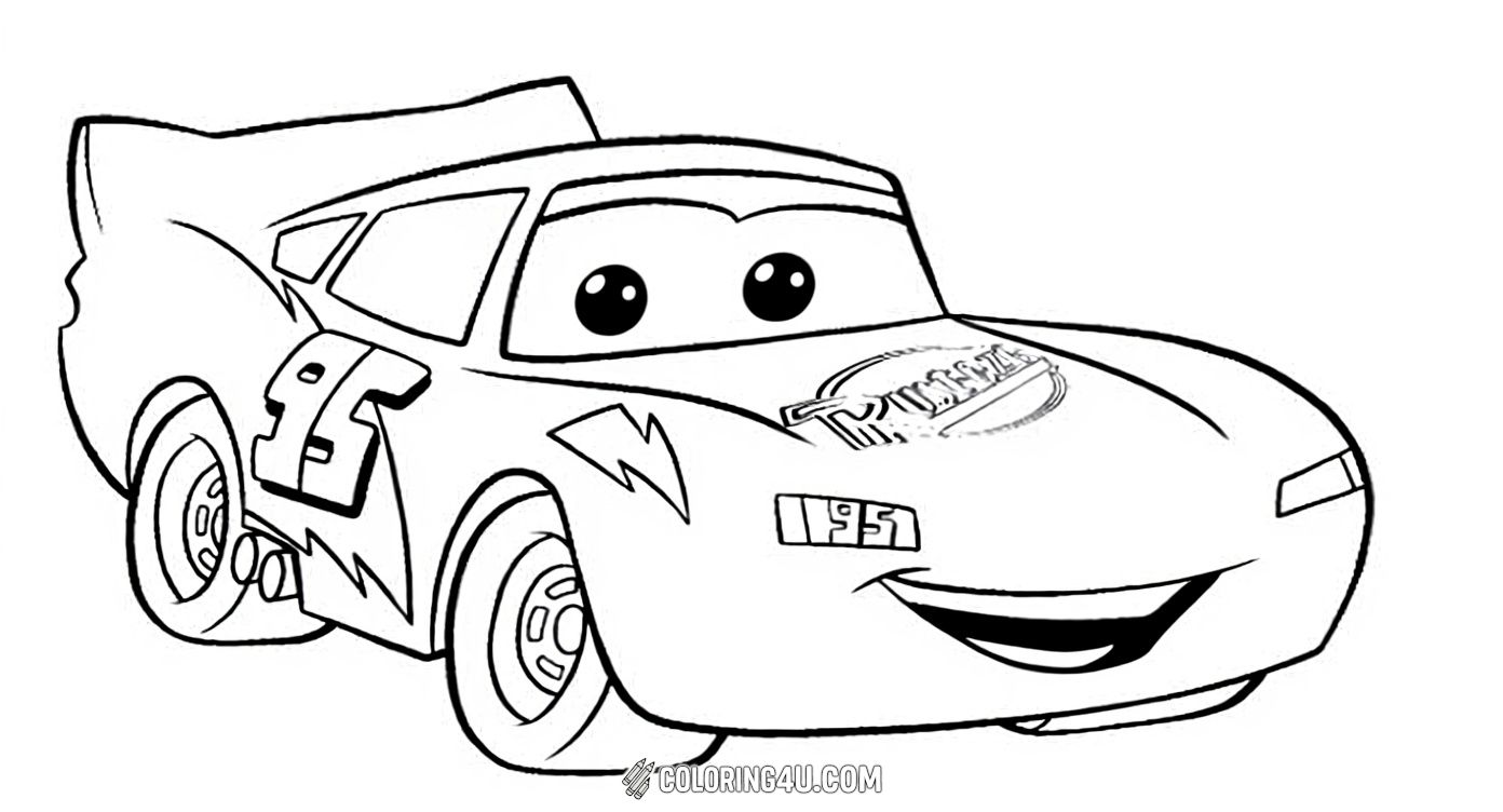 Have fun coloring Lightning McQueen, the charming and speedy race car from Disney Pixar's Cars series! This delightful image shows Lightning McQueen with a big smile and energetic pose, perfect for kids to use their imagination and favorite colors to create a vibrant masterpiece.