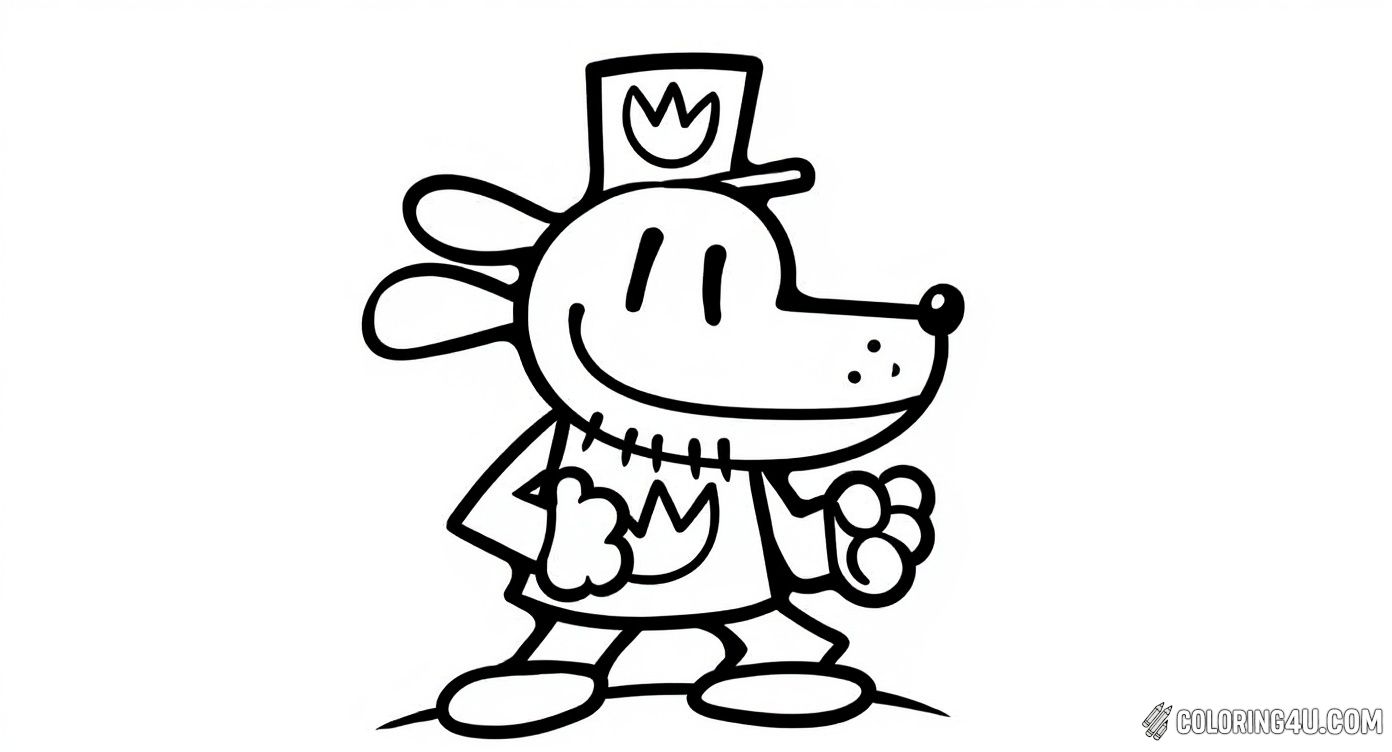 Meet Dog Man standing proud and smiling wide! This bold and cheerful coloring page invites kids to add their favorite colors to this heroic character from the Dog Man series.