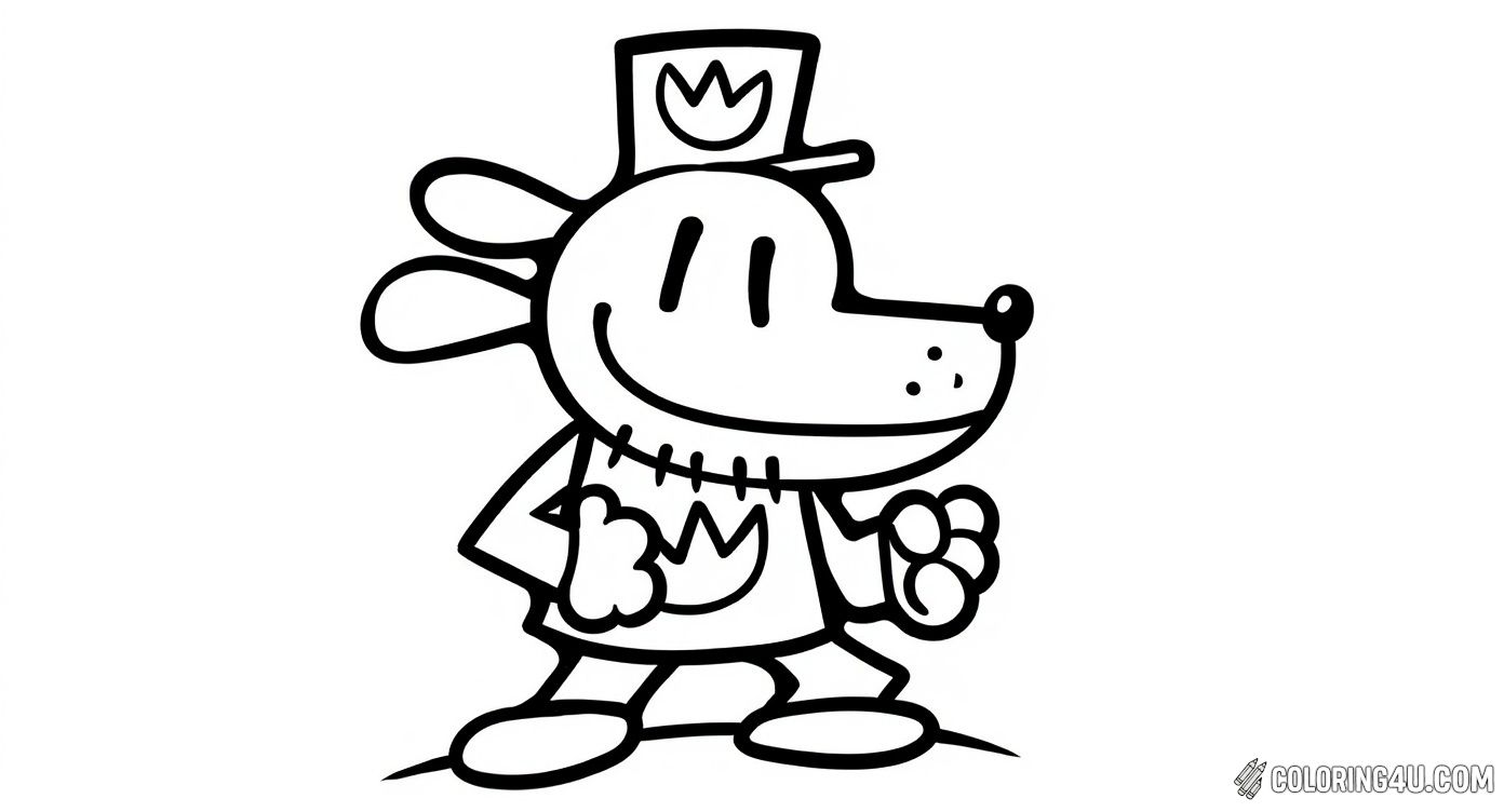 Printable coloring page of Dog Man Standing Smiling Character from the Dog Man category.