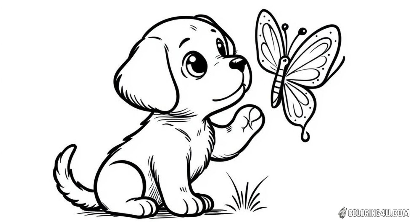 Cute Puppy Watching Butterfly