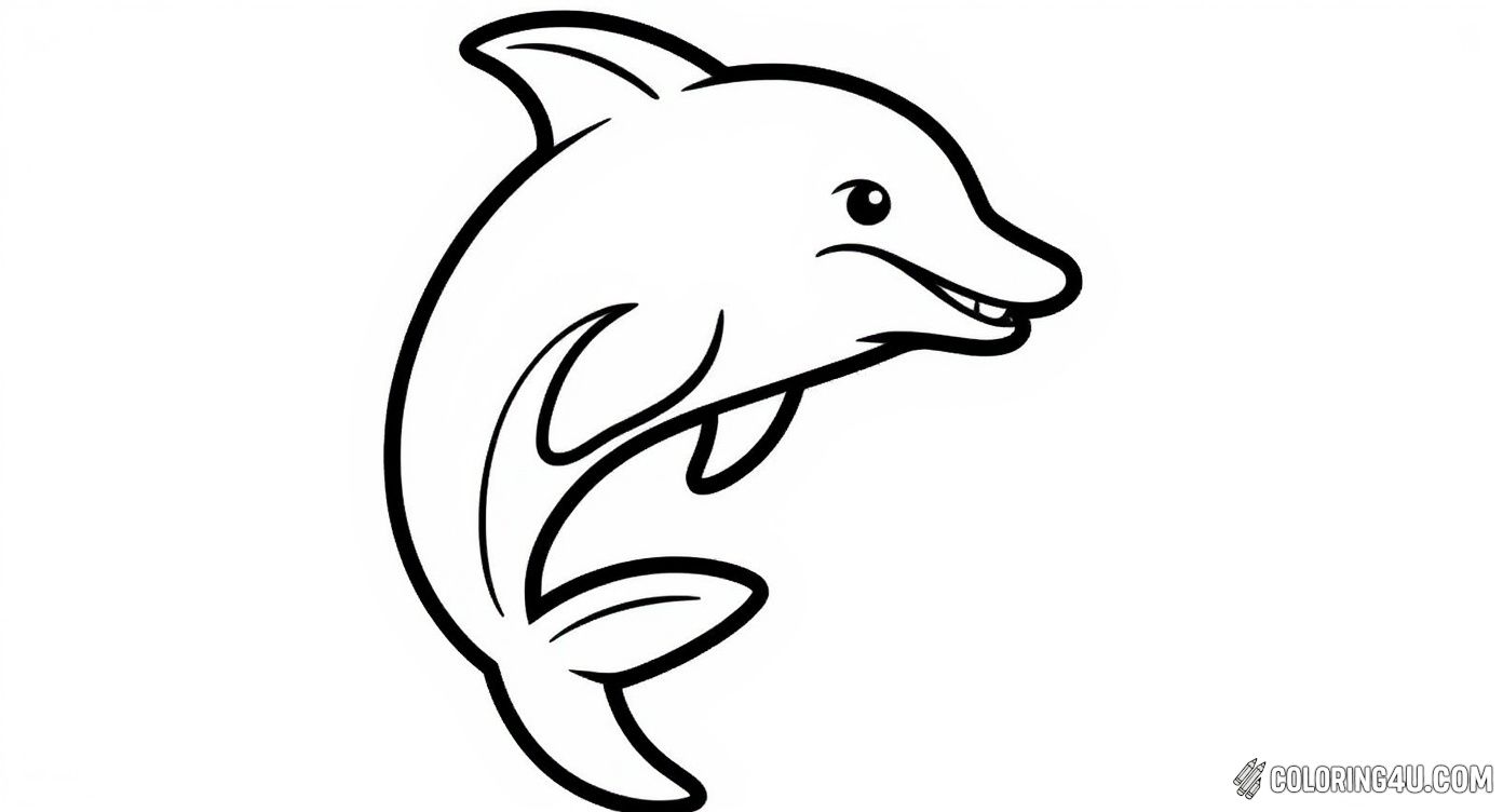 This fun and simple dolphin coloring page features a happy dolphin jumping with a joyful expression. It's perfect for younger kids to practice coloring and explore their creativity while bringing this cheerful sea creature to life.