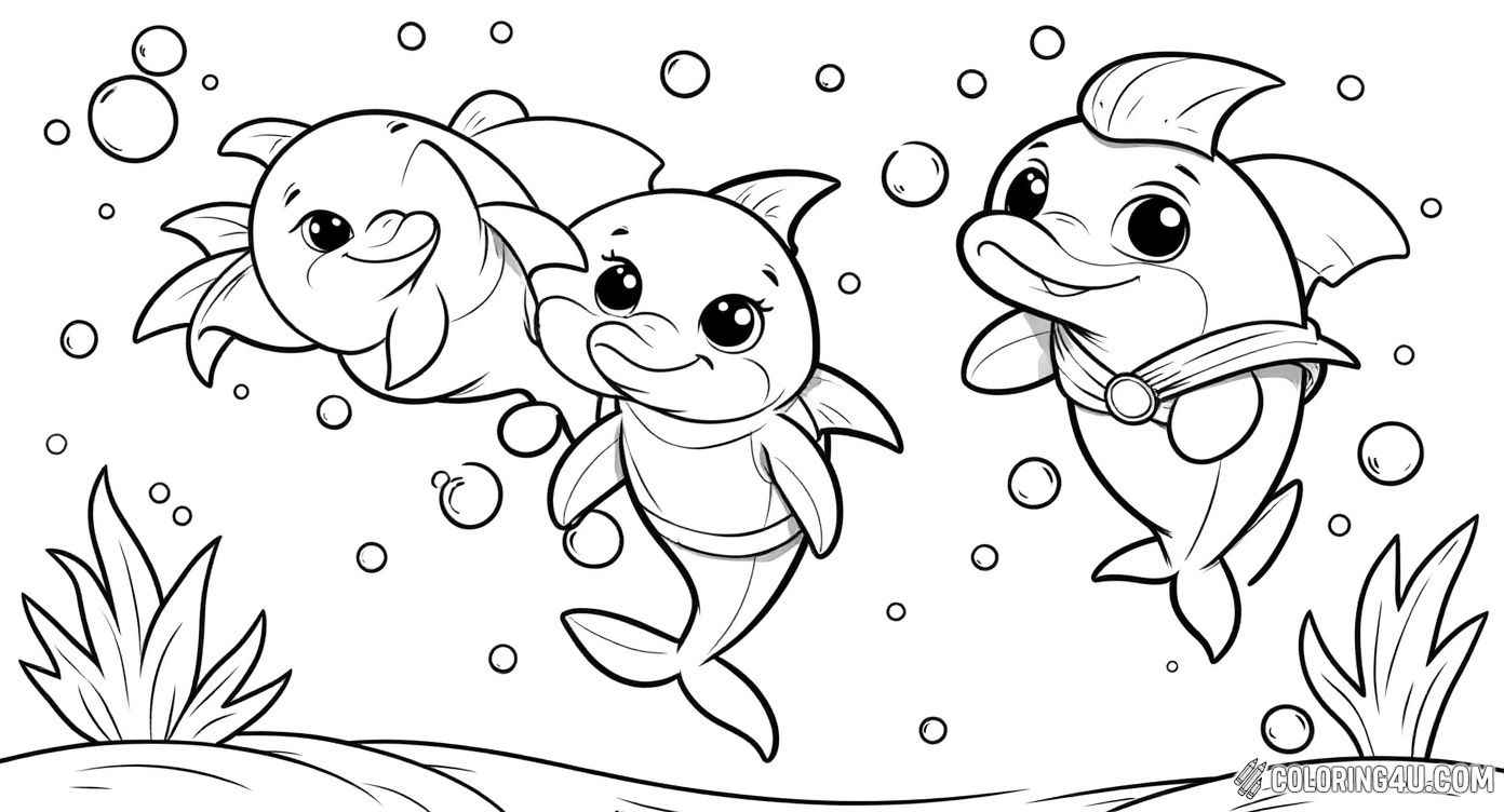 Cute Superhero Dolphin Underwater Bubbles Coloring Sheet