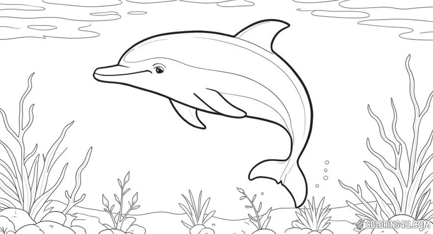 Dive into the ocean with this fun dolphin coloring page! Watch the playful dolphin jump joyfully in the water surrounded by bubbles and seaweed. Kids will love bringing this lively underwater scene to life with their favorite colors.