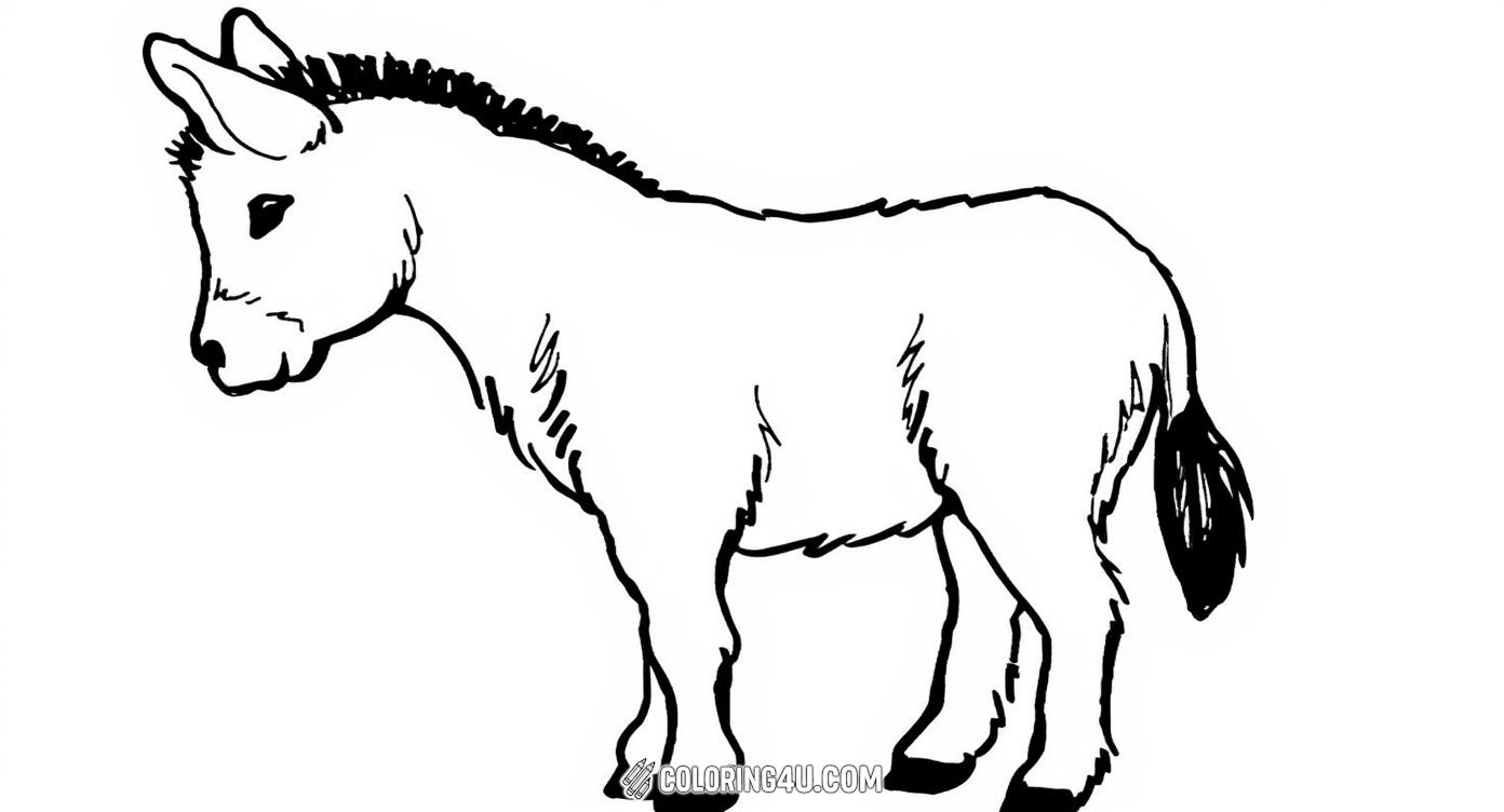 Realistic Donkey Outline Coloring Page