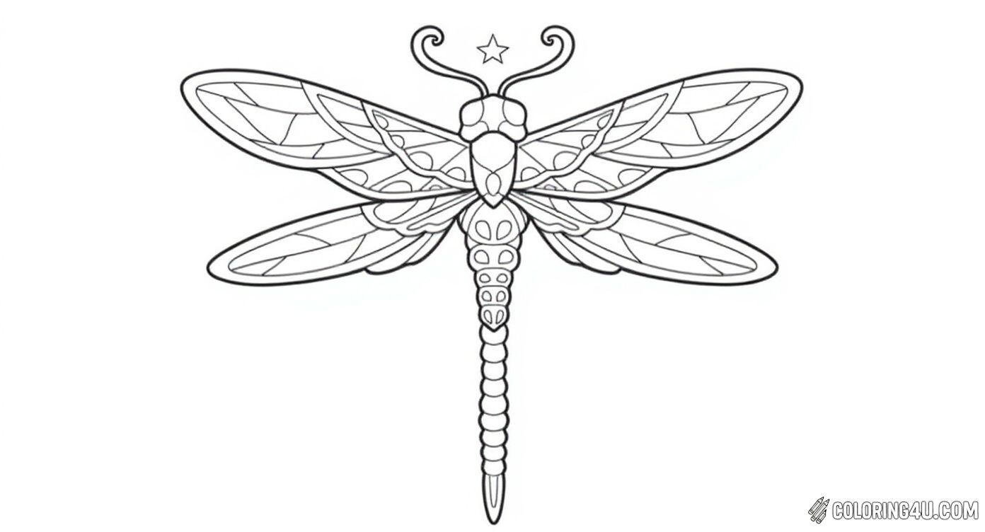 Simple Dragonfly With Shining Stars Mandala