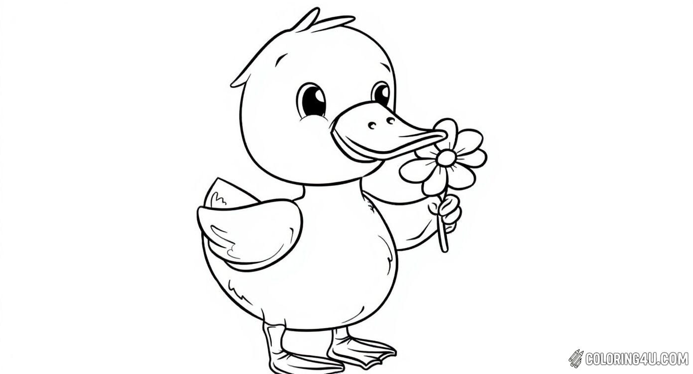 Meet this friendly duck who loves to share happiness, holding a beautiful flower while standing on webbed feet. This delightful coloring page is just right for kids to use vibrant colors and create a cheerful scene full of smiles and springtime joy!