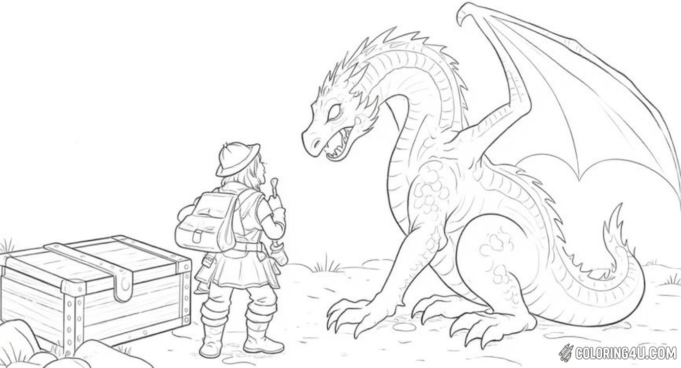 Adventurer Facing Dragon Treasure Chest