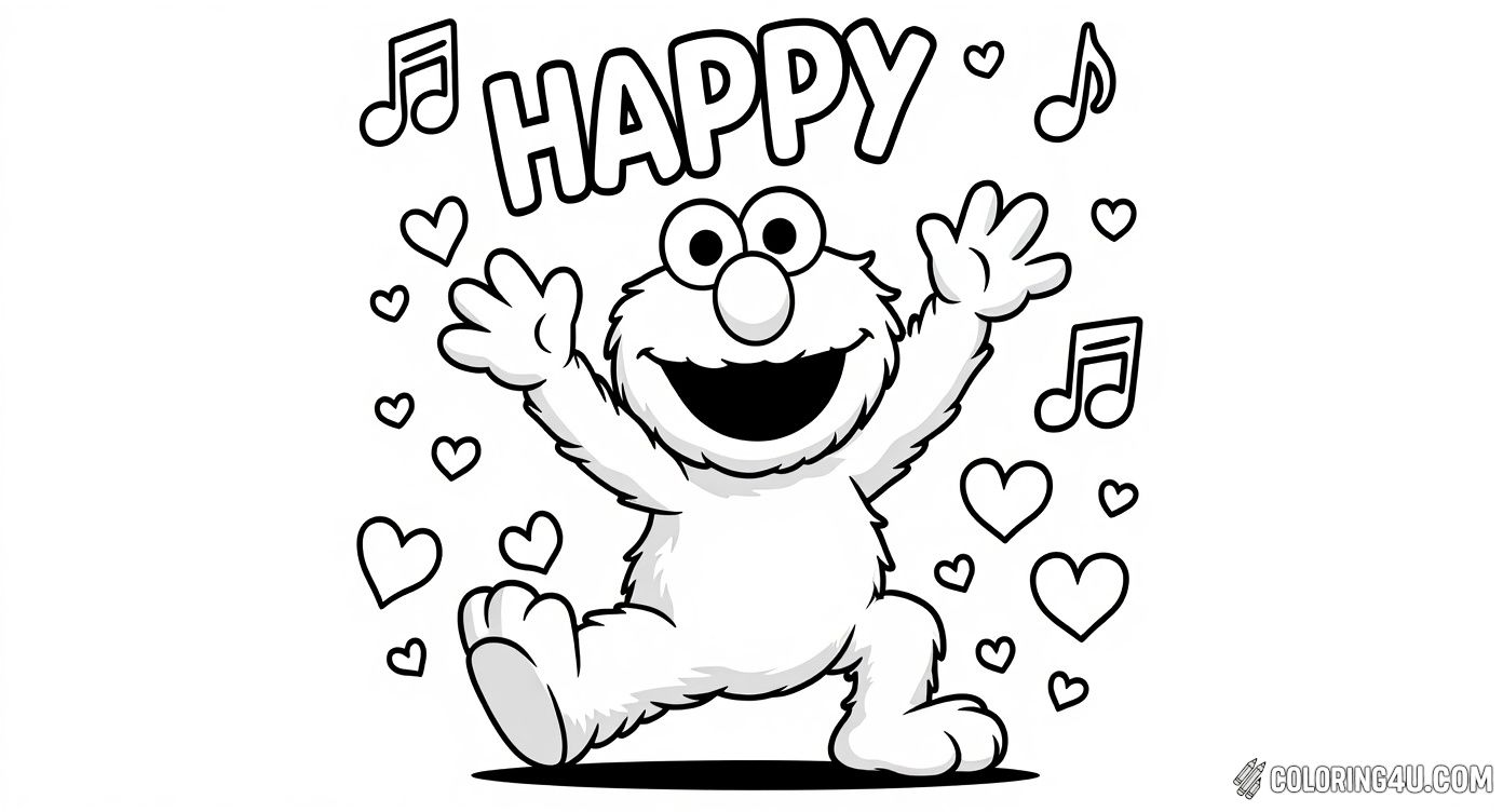Happy Elmo Dancing With Hearts And Music