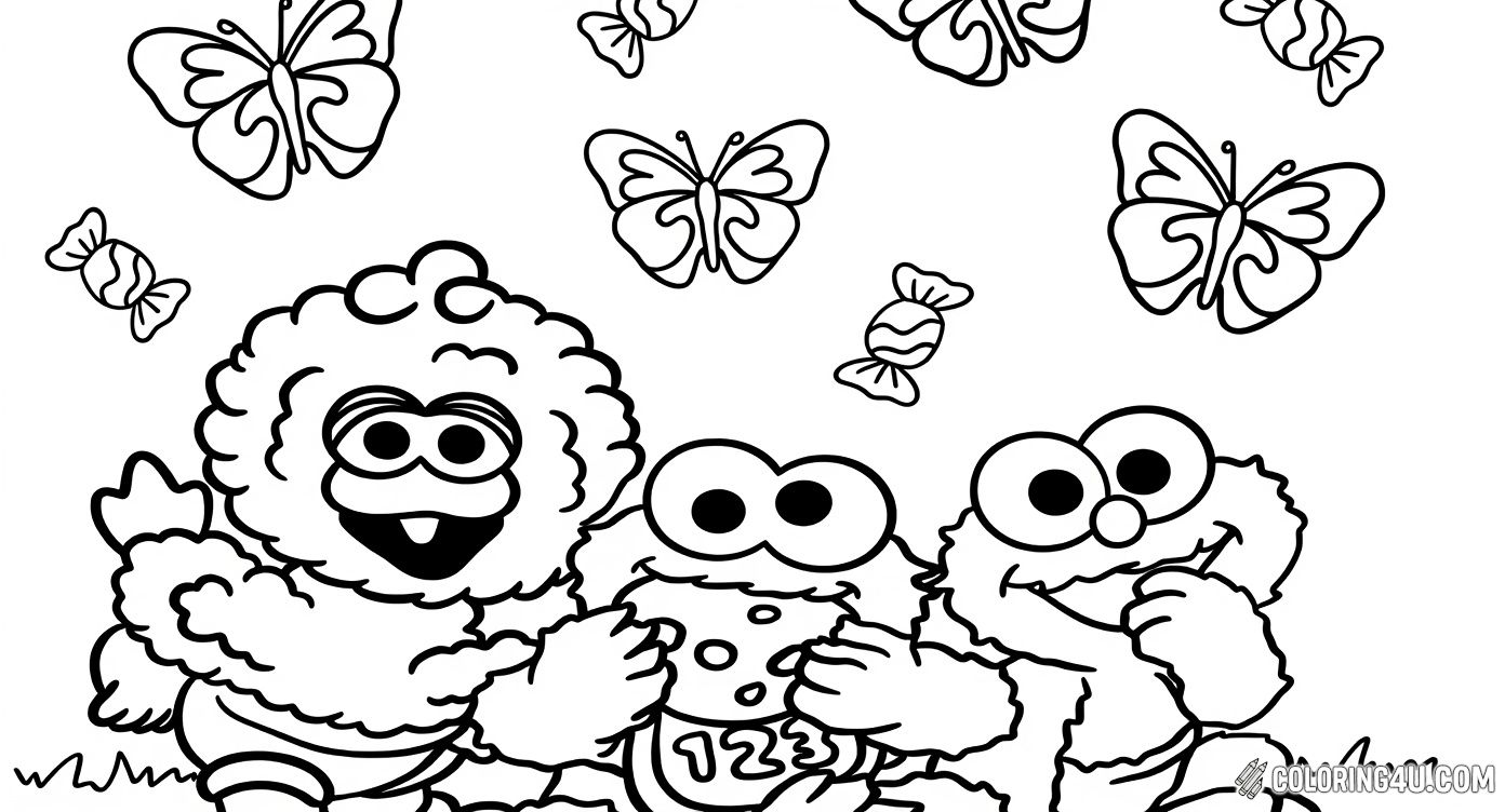 Sesame Street Friends With Cookies And Butterflies