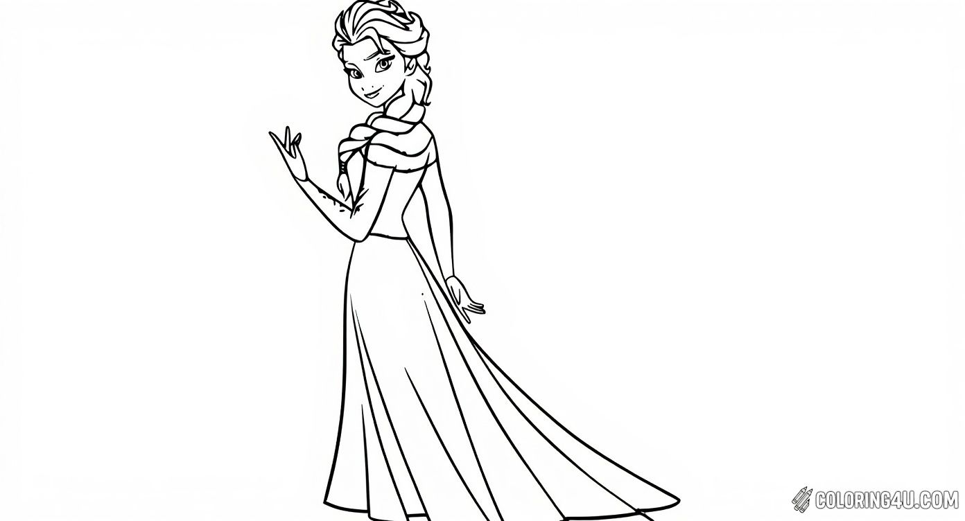 Elsa Full Length Elegant Dress Coloring Page