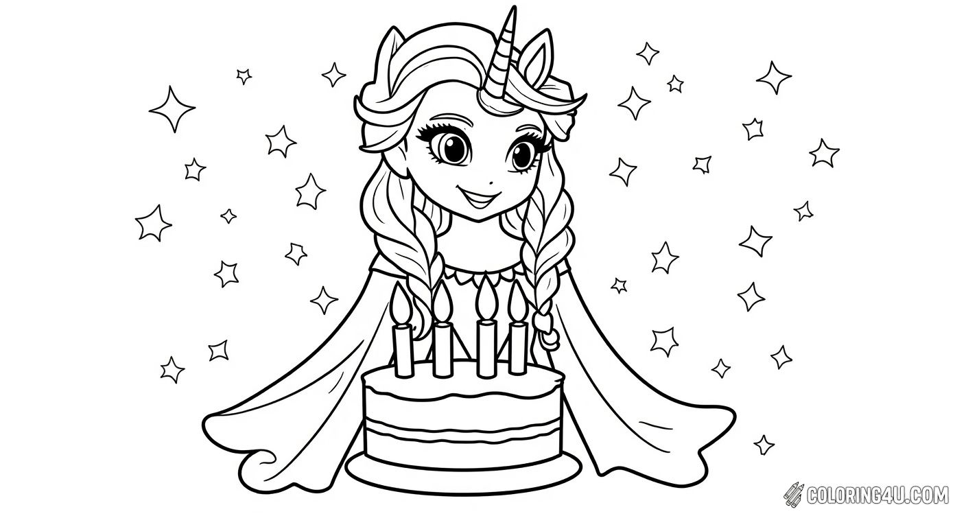 Elsa With Cute Unicorn Birthday Coloring Page