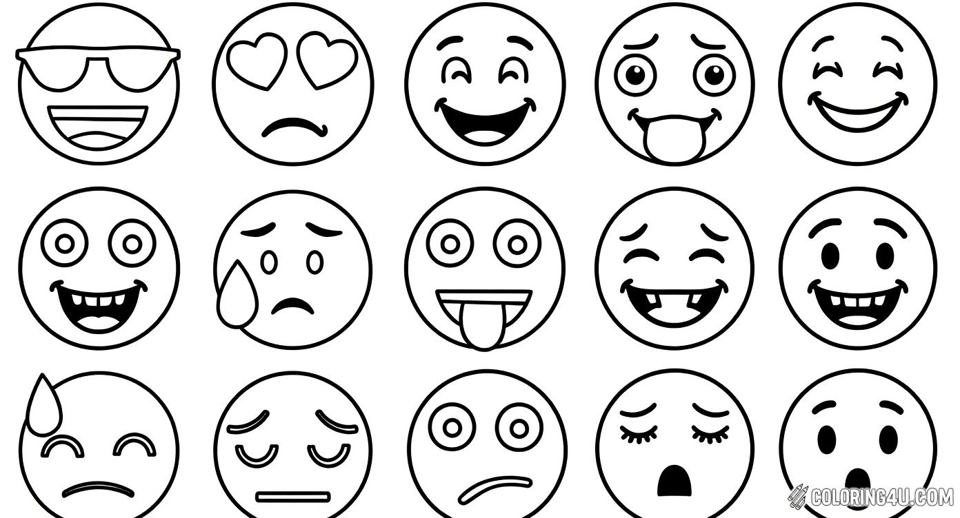 Explore a variety of feelings with this intriguing coloring page full of twelve different emoji faces showing many expressions. From cool sunglasses to surprised, sad, happy, confused, and anxious faces, this sheet captures a wide range of emotions that kids can color while learning to recognize and express different feelings in a fun way.