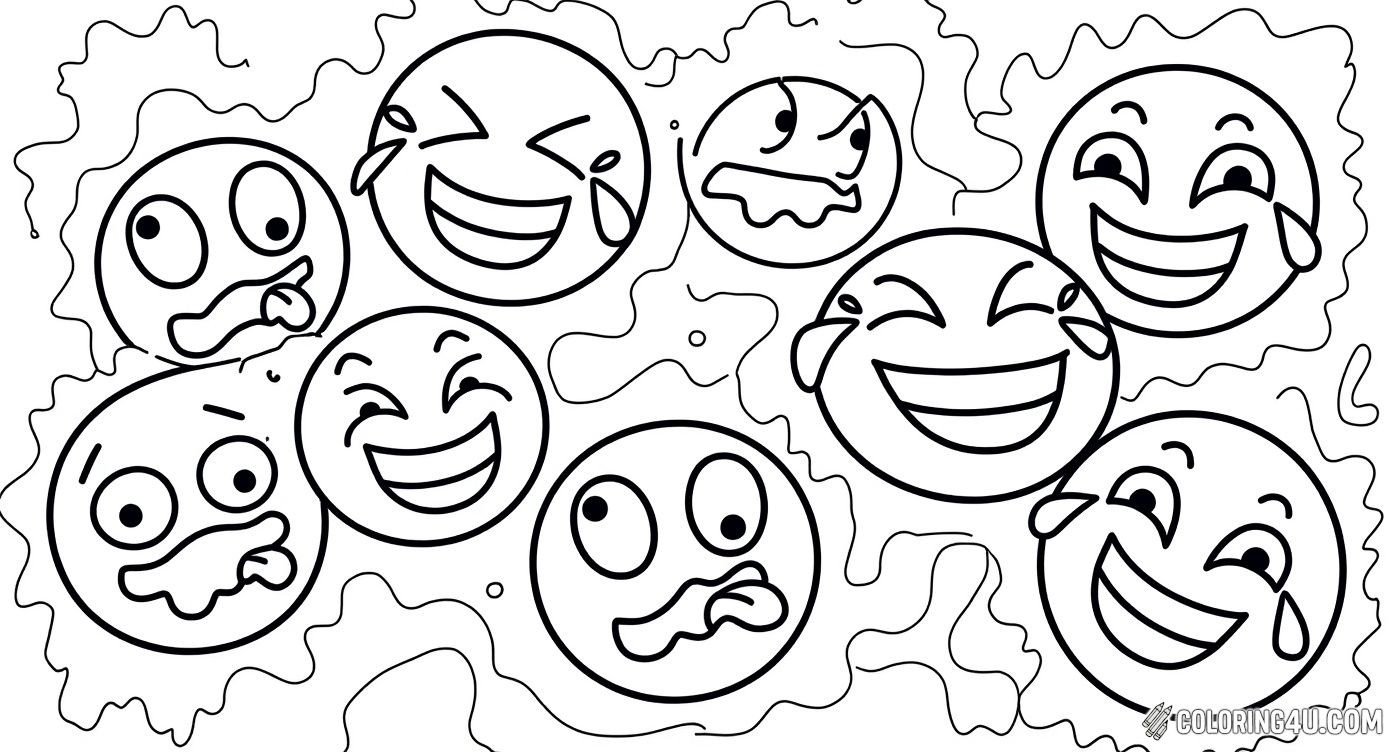 Silly Happy Emoji Faces Coloring Sheet
