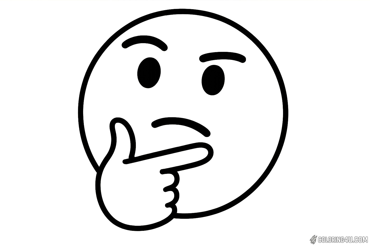 This coloring page features a playful thinking emoji, with a round face and a thoughtful expression. The emoji has raised eyebrows and a hand resting on its chin, perfect for sparking creativity and imagination. Kids can use their favorite colors to bring this curious character to life while contemplating their own fun ideas.