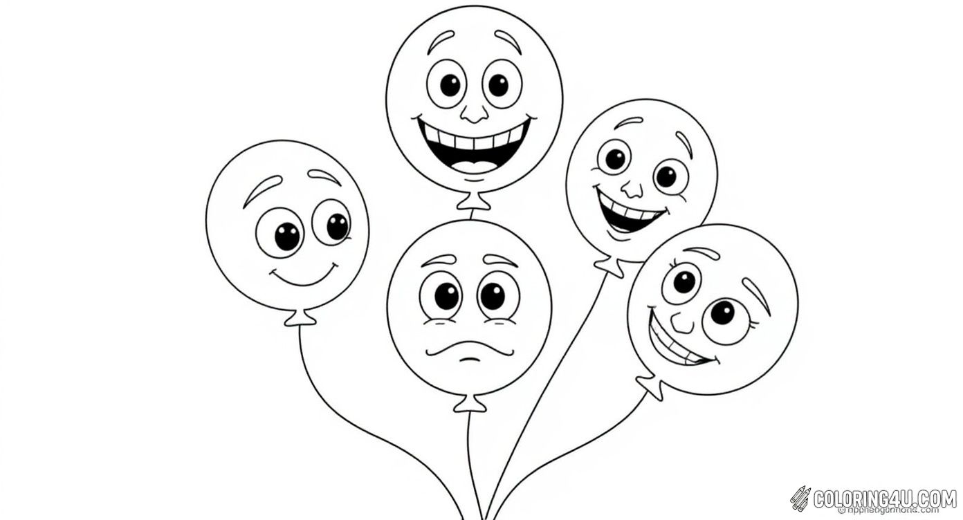Color this charming bunch of balloons, each with a unique facial expression showing different emotions like happiness, anger, surprise, and sadness. This fun and interactive page encourages kids to explore feelings while bringing the balloons to life with color.
