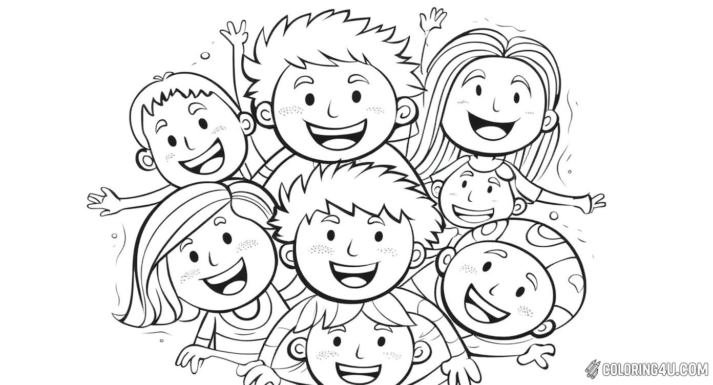 Joyful Smiling Faces Group Coloring Page
