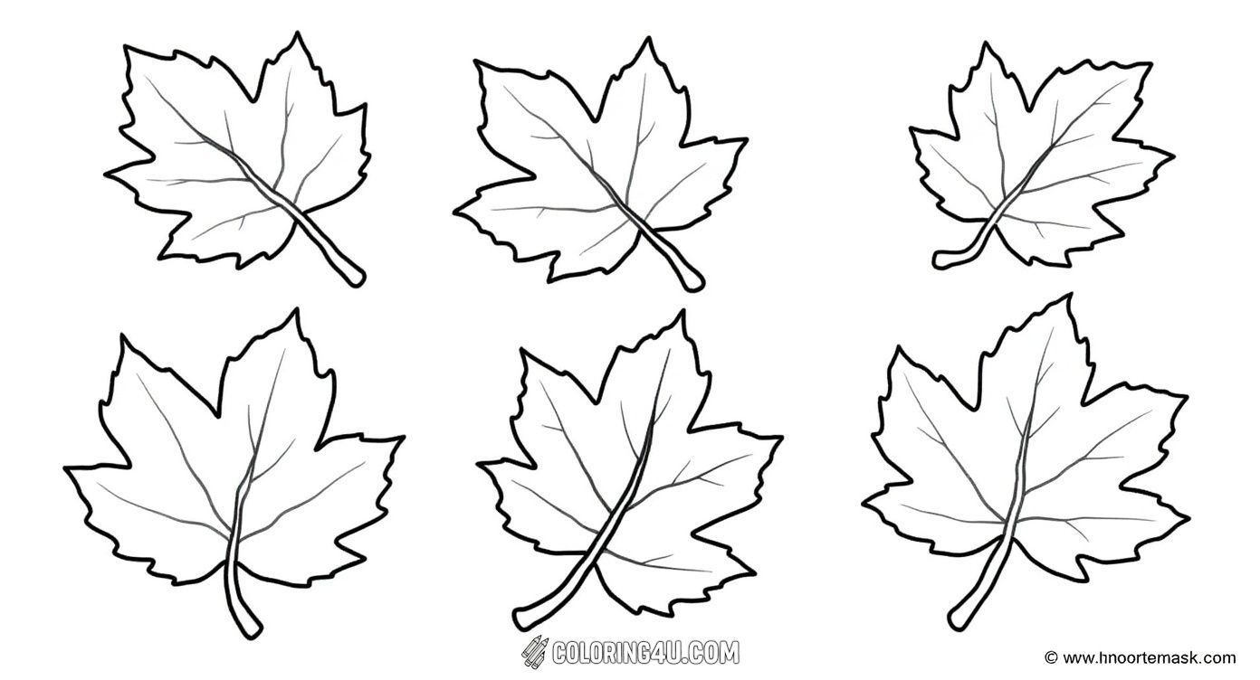 Discover the beauty of fall with this simple and clear coloring page featuring three maple leaves in different positions. Kids can enjoy coloring the detailed lines and veins as they learn about the shapes and patterns of these classic fall leaves.