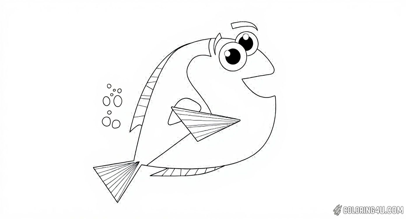 Finding Dory Character Swimming Coloring Page