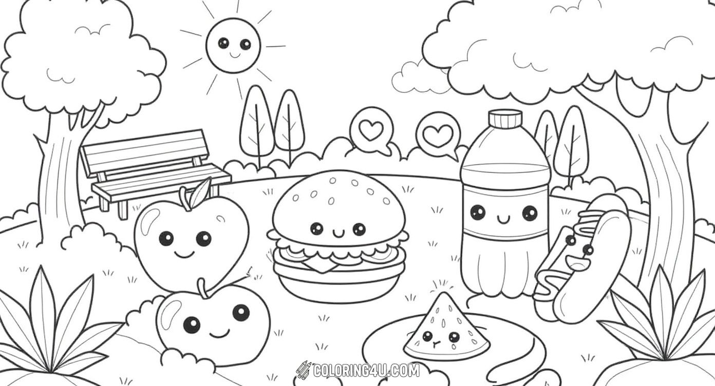 Kawaii Summer Foods Picnic Scene