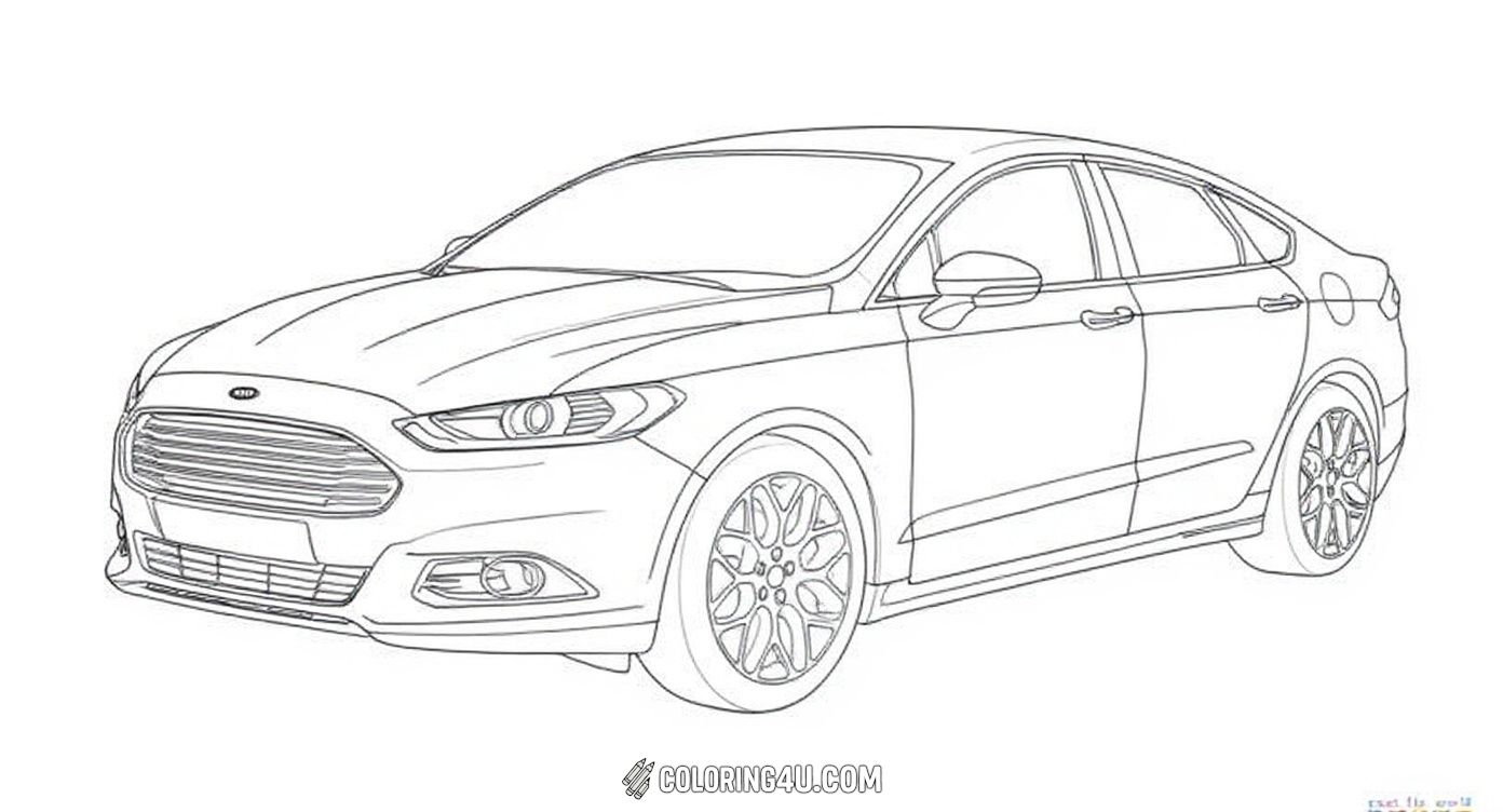 This coloring page features a detailed Ford Fusion sedan with sleek lines and stylish wheels. Kids can enjoy adding their favorite colors to this modern car and bring it to life on the page.