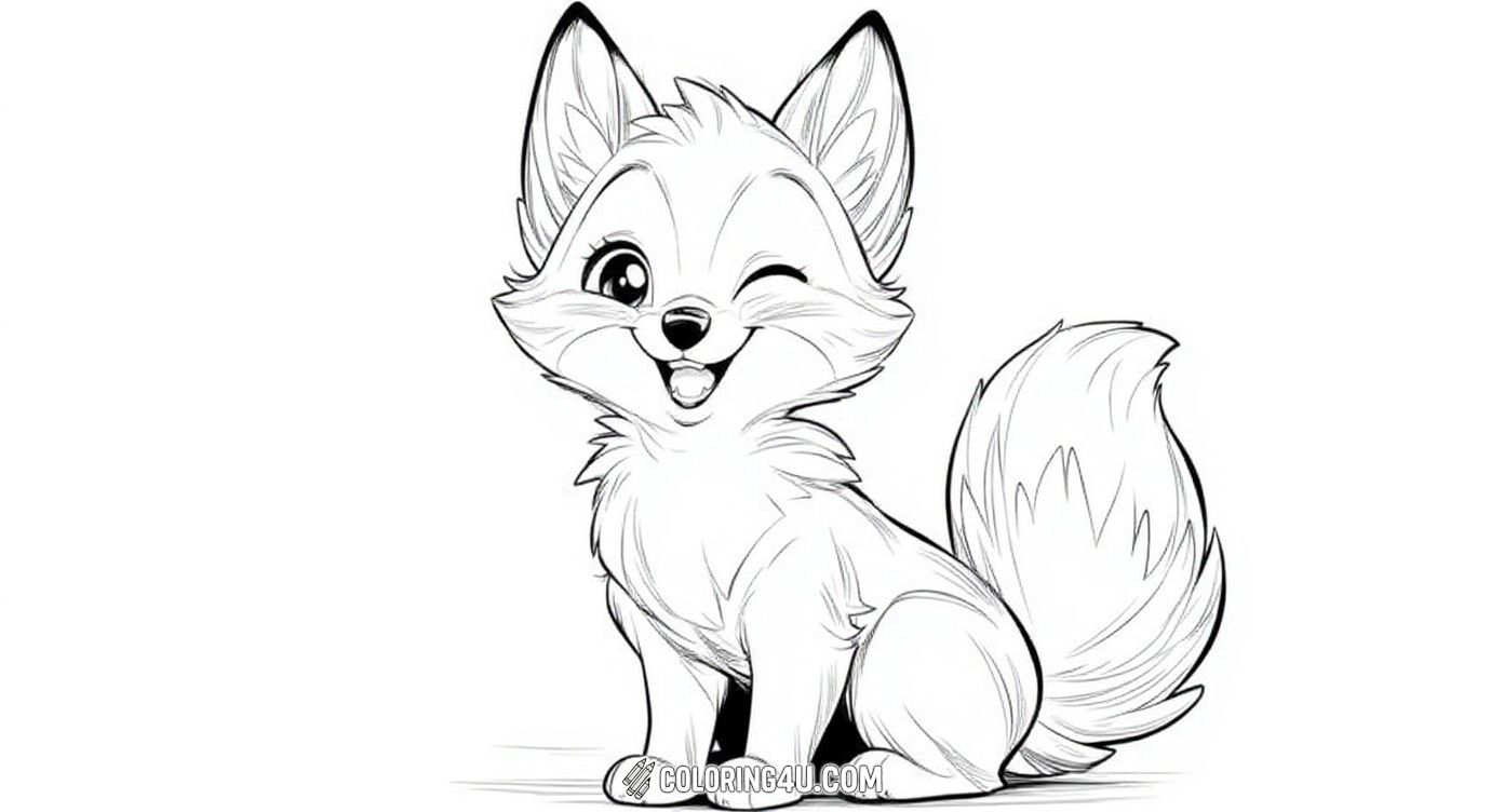 Adorable Winking Fox Cute Coloring Page