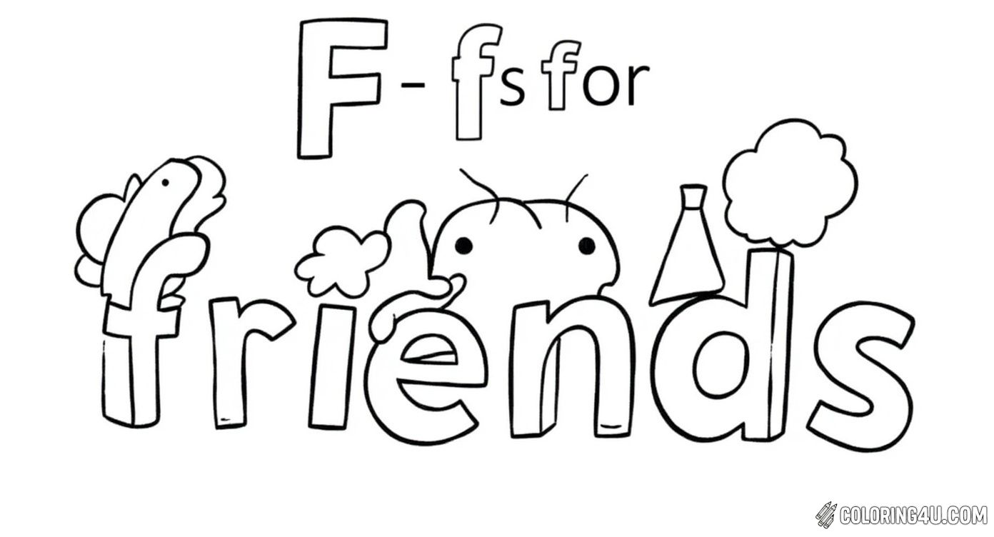 This sweet and educational coloring page highlights the letter 'F' with three smiling friends standing together. Kids can color the picture while learning about the letter F and the wonderful value of friendship.