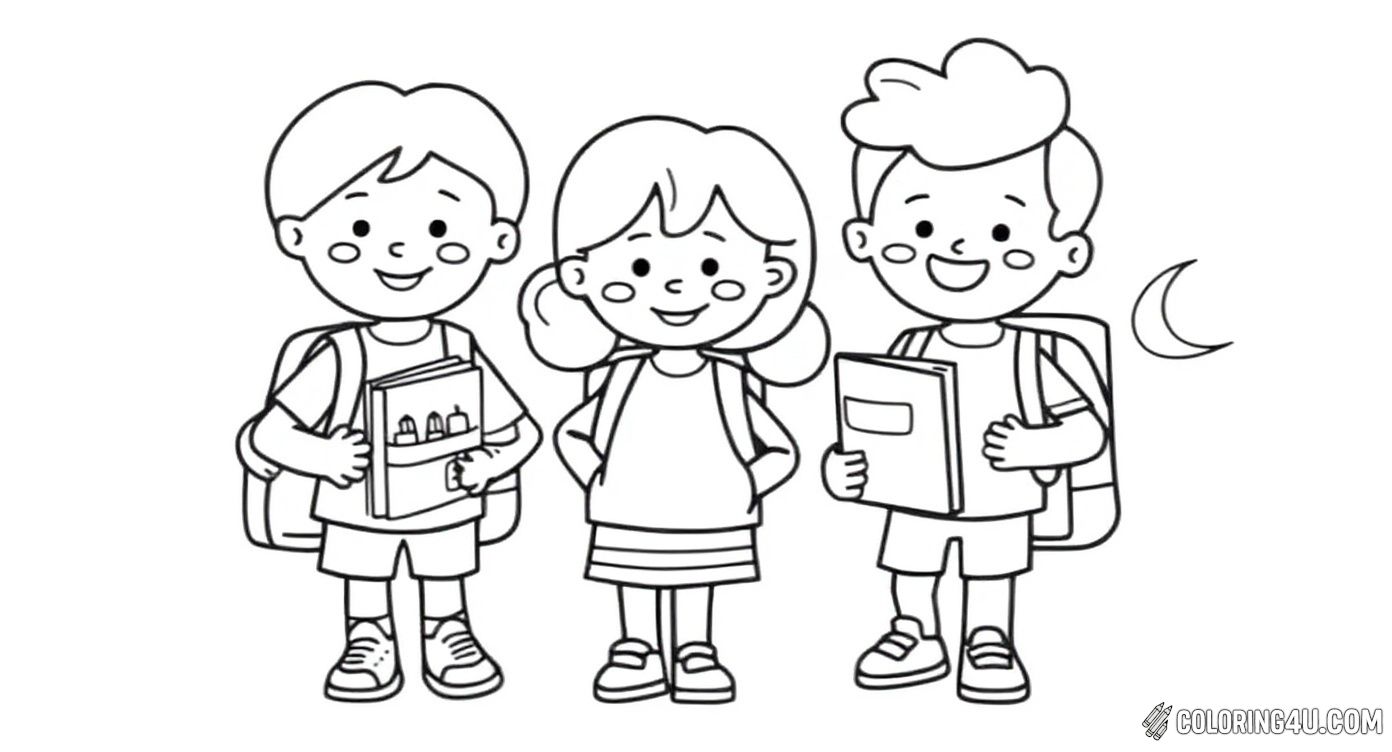 Three Kids Ready For School With Backpacks