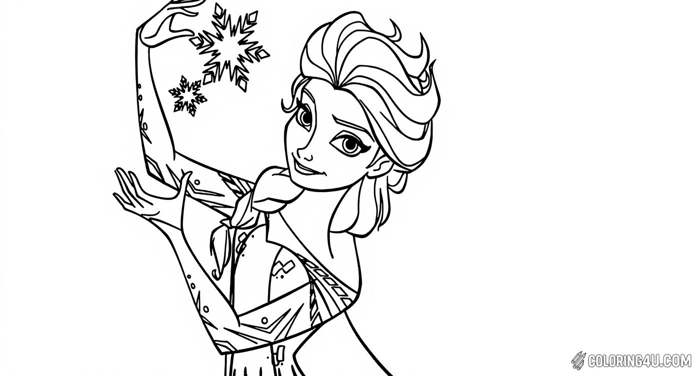 Color this magic moment with Elsa from Frozen as she creates beautiful snowflakes with her icy powers! Join Elsa and bring her enchanted winter world to life with your favorite colors.