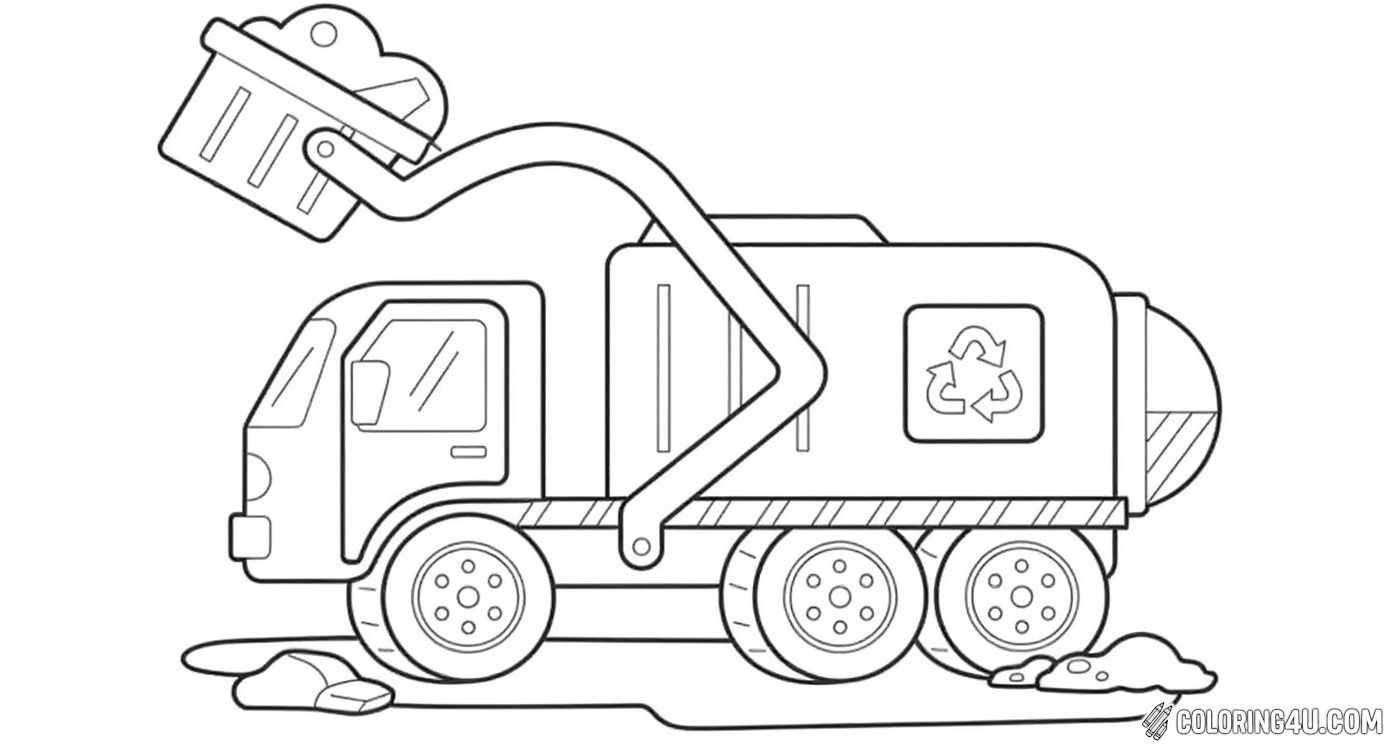 Garbage Collector Truck Lifting Trash Basket