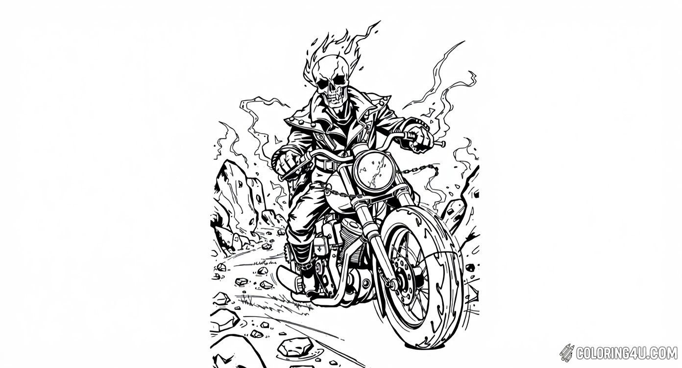 Ghost Rider Flaming Skull On Motorcycle