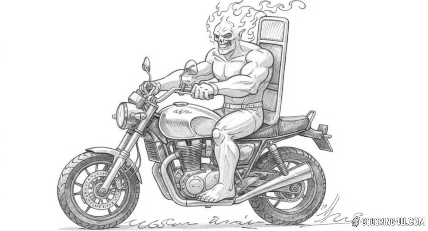 Muscular Ghost Rider With High Back Motorcycle Seat