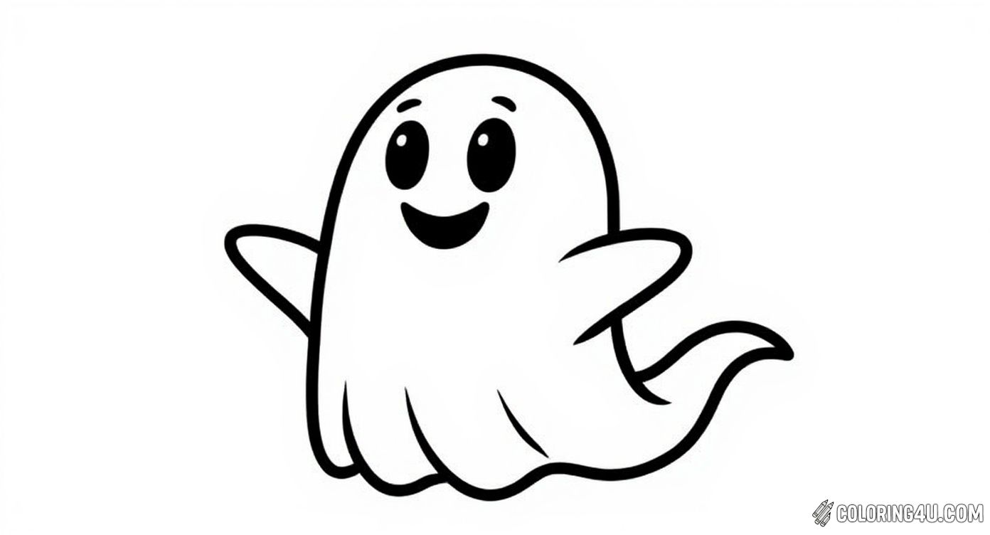 Happy Waving Ghost Kids Coloring