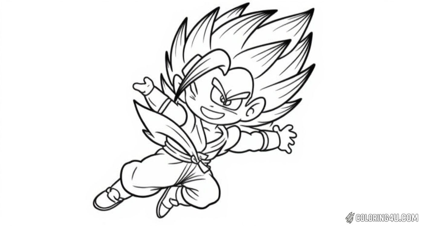 Join this cute chibi version of Gogeta from Dragon Ball as he flies into action! With a playful expression and dynamic pose, this image invites kids to add bright and fun colors to a tiny but fierce superhero. Let your imagination soar with Gogeta!