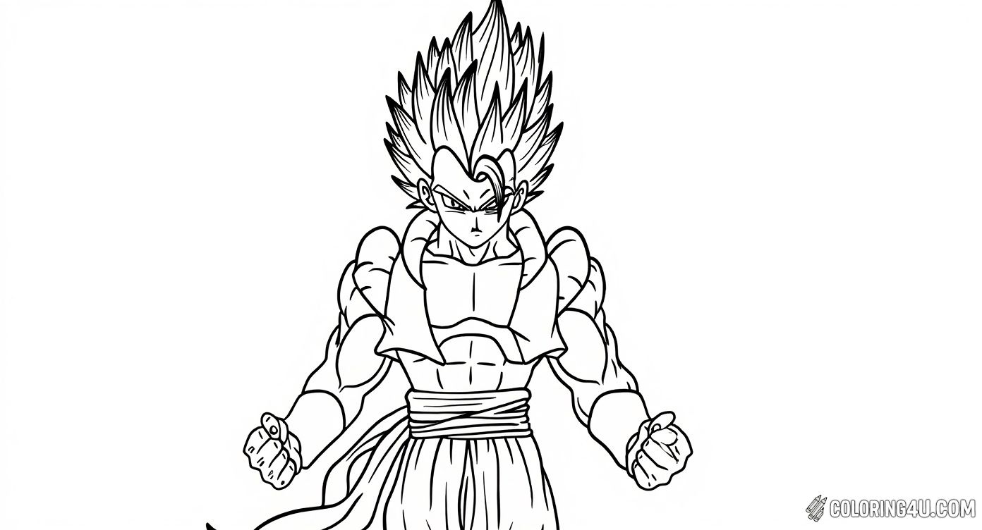 Get ready to color Gogeta in his mighty Super Saiyan form! This powerful character from Dragon Ball stands strong and confident with energy swirling all around him. Bring this exciting scene to life with your favorite colors and make Gogeta shine!